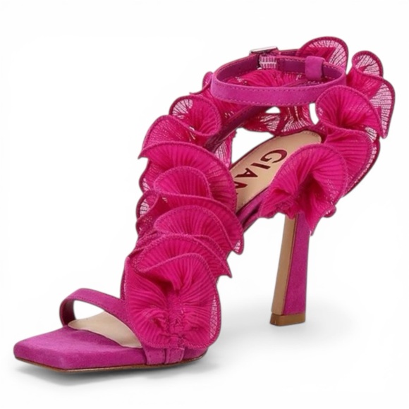 Gianni Bini Shoes - Gianni Bini Women’s Pink Ruffle High Heel Sandals Size 7.5M Leather Sole